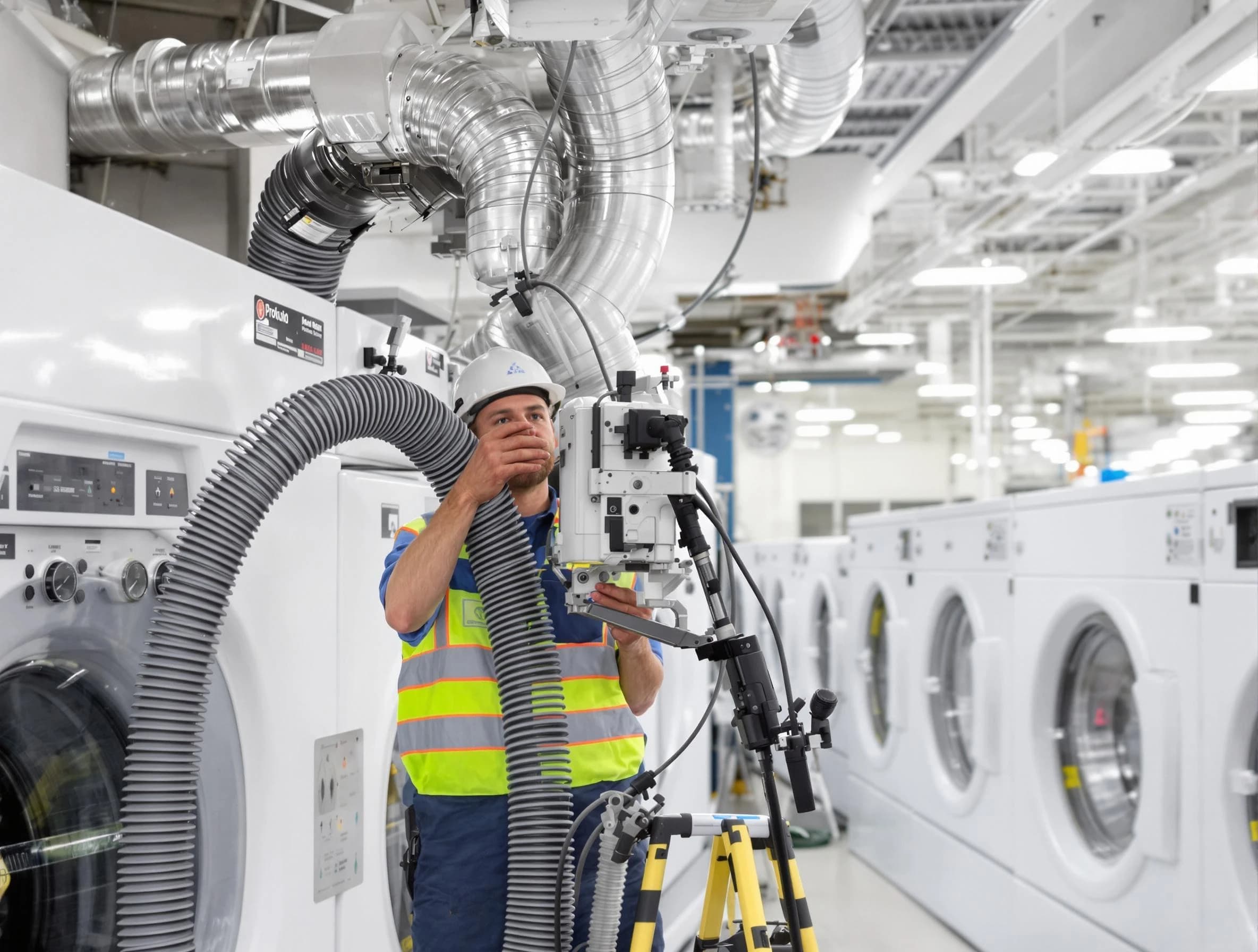 Providence Dryer Vent Cleaning team performing commercial-grade dryer vent cleaning at a business facility in Providence
